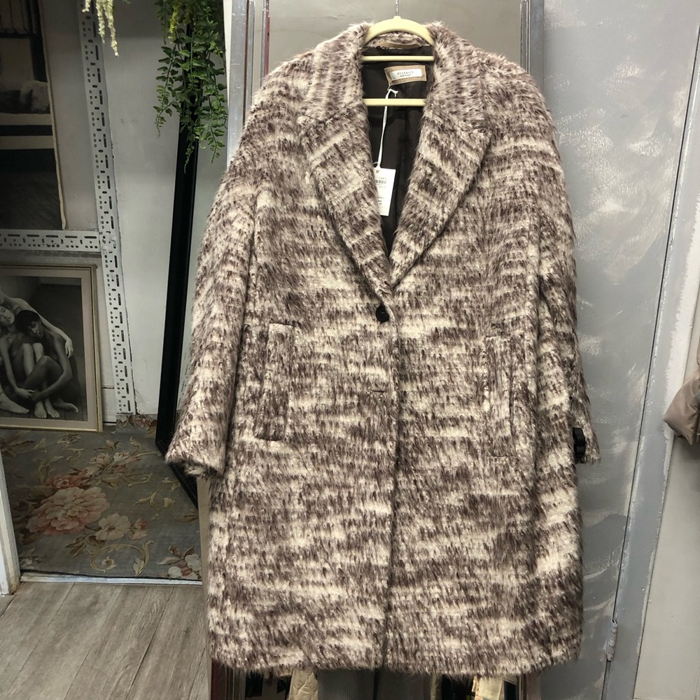 Peserico Brown & Cream Textured Pea Coat